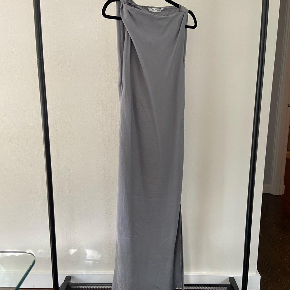 Linen blend ruched dress